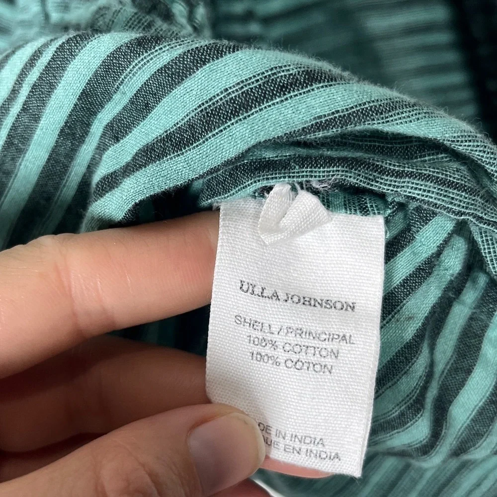 Ulla Johnson Ophelia Cotton Voile Peplum Blouse Teal/ Green Stripe sz 6